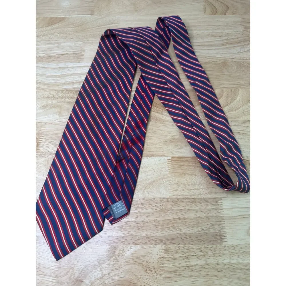 Hickey Freeman Men's Silk Neck Tie Navy Blue Red Silver Stripes